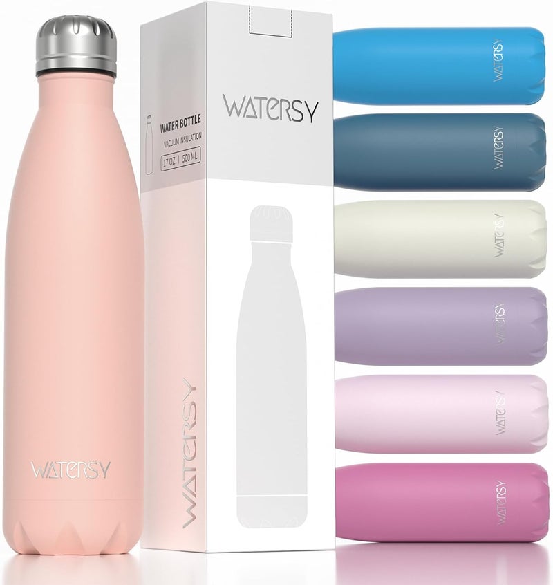 WATERSY Stainless Steel water bottles,17oz/500ml Insulated Water Bottles,Pink metal water bottle Keeps Drink Cold and Hot,BPA Free kids water bottles for School,Gym,Travel,Sports - Image 1